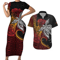 Papua New Guinea Sepik Personalised Couples Matching Short Sleeve Bodycon Dress and Hawaiian Shirt PNG Bird of Paradise Tattoo LT9 Black - Polynesian Pride