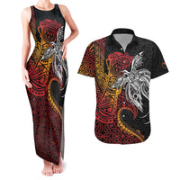 Papua New Guinea Sepik Personalised Couples Matching Tank Maxi Dress and Hawaiian Shirt PNG Bird of Paradise Tattoo LT9 Black - Polynesian Pride
