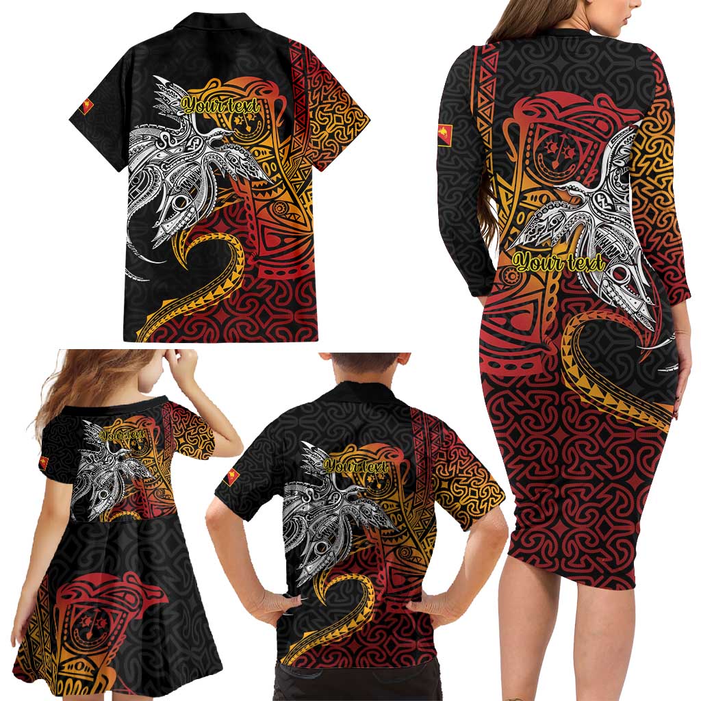 Papua New Guinea Sepik Personalised Family Matching Long Sleeve Bodycon Dress and Hawaiian Shirt PNG Bird of Paradise Tattoo LT9 - Polynesian Pride