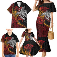 Papua New Guinea Sepik Personalised Family Matching Mermaid Dress and Hawaiian Shirt PNG Bird of Paradise Tattoo LT9 - Polynesian Pride