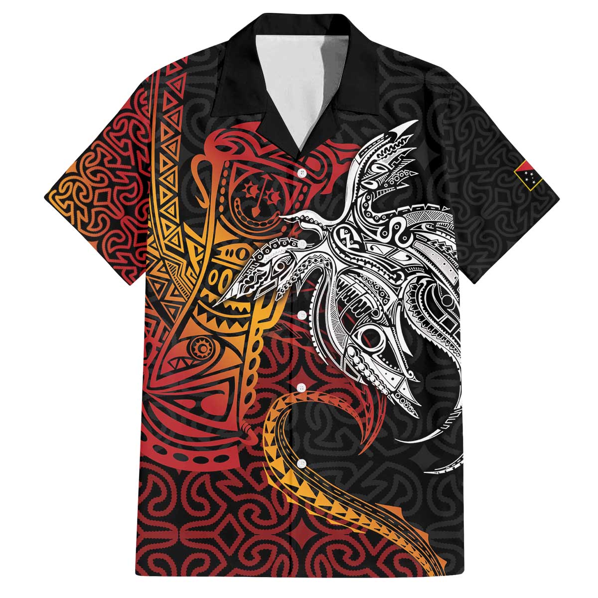 Papua New Guinea Sepik Personalised Family Matching Off The Shoulder Long Sleeve Dress and Hawaiian Shirt PNG Bird of Paradise Tattoo LT9 Dad's Shirt - Short Sleeve Black - Polynesian Pride