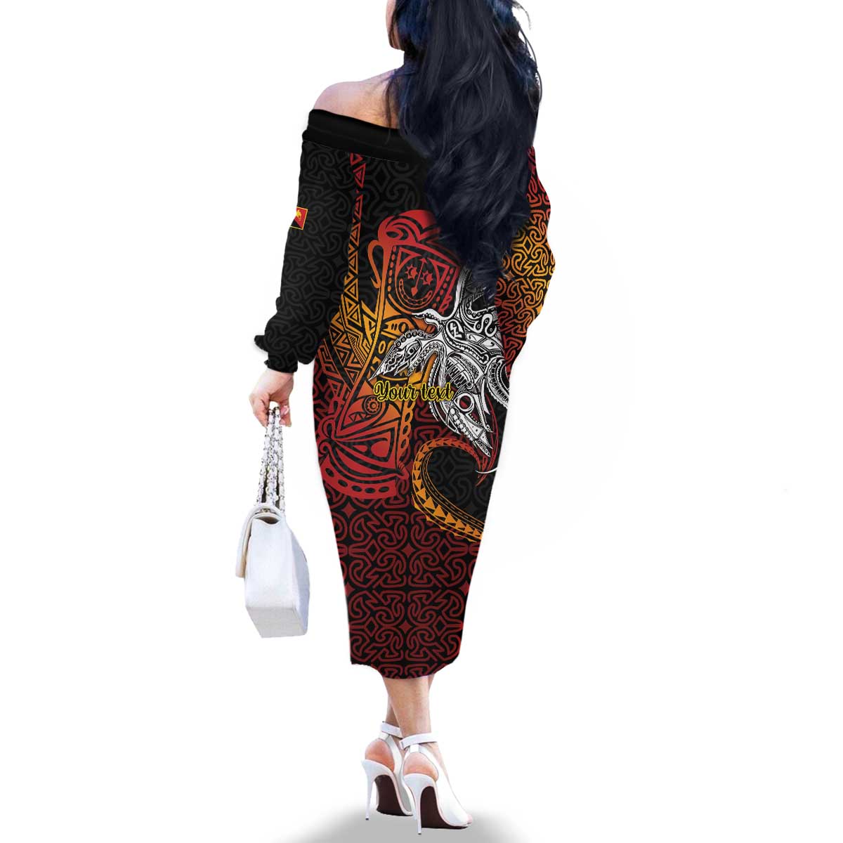 Papua New Guinea Sepik Personalised Family Matching Off The Shoulder Long Sleeve Dress and Hawaiian Shirt PNG Bird of Paradise Tattoo LT9 - Polynesian Pride