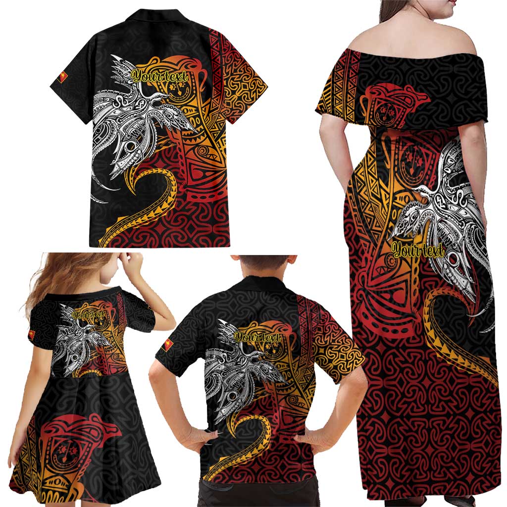 Papua New Guinea Sepik Personalised Family Matching Off Shoulder Maxi Dress and Hawaiian Shirt PNG Bird of Paradise Tattoo LT9 - Polynesian Pride