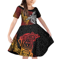 Papua New Guinea Sepik Personalised Family Matching Off Shoulder Short Dress and Hawaiian Shirt PNG Bird of Paradise Tattoo LT9 Daughter's Dress Black - Polynesian Pride
