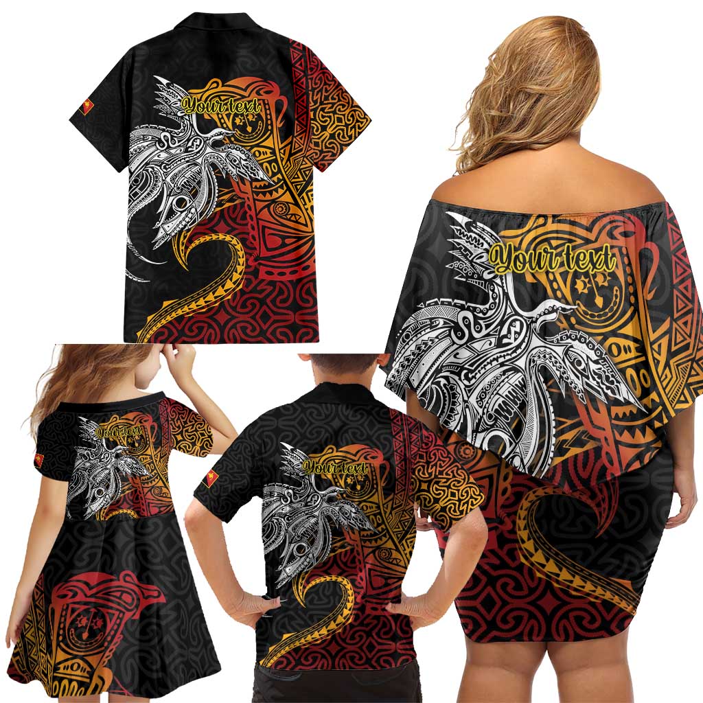 Papua New Guinea Sepik Personalised Family Matching Off Shoulder Short Dress and Hawaiian Shirt PNG Bird of Paradise Tattoo LT9 - Polynesian Pride