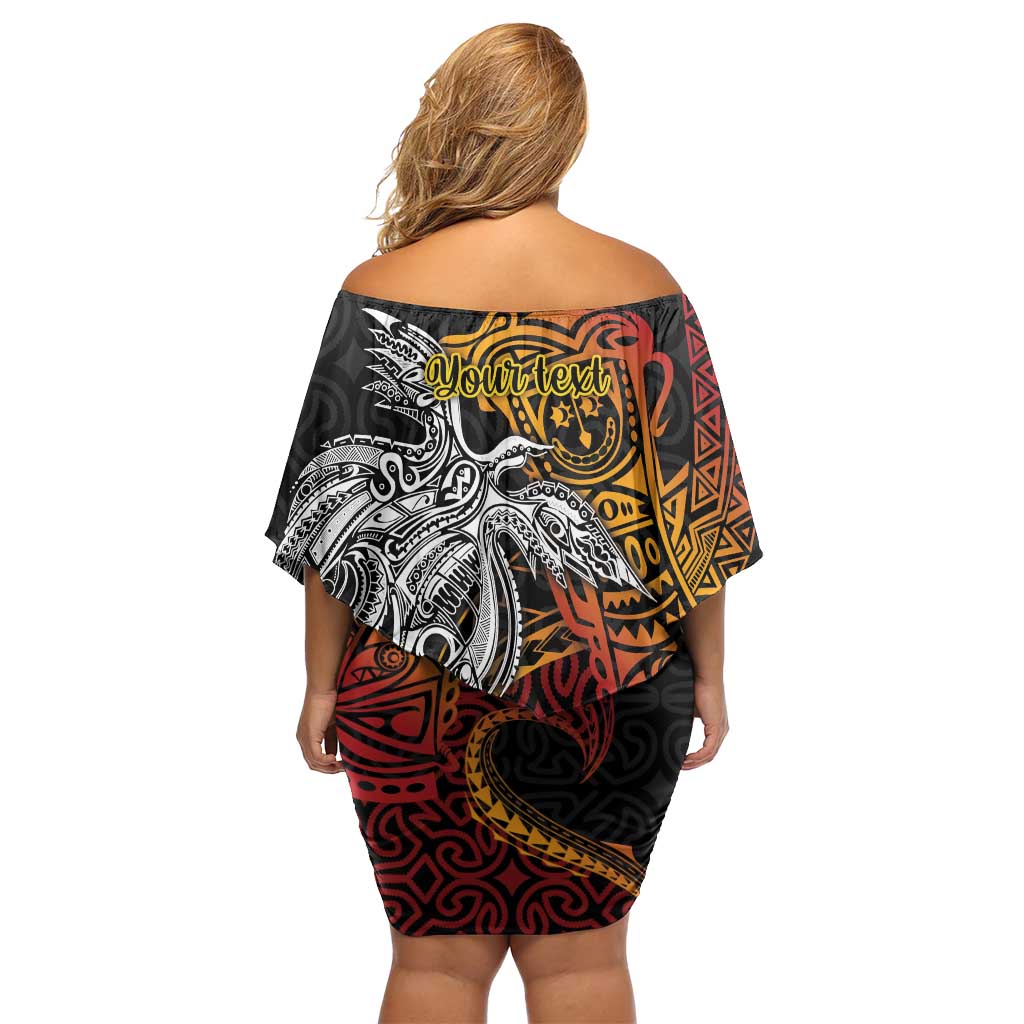 Papua New Guinea Sepik Personalised Family Matching Off Shoulder Short Dress and Hawaiian Shirt PNG Bird of Paradise Tattoo LT9 - Polynesian Pride