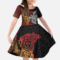 Papua New Guinea Sepik Personalised Family Matching Short Sleeve Bodycon Dress and Hawaiian Shirt PNG Bird of Paradise Tattoo LT9 Daughter's Dress Black - Polynesian Pride