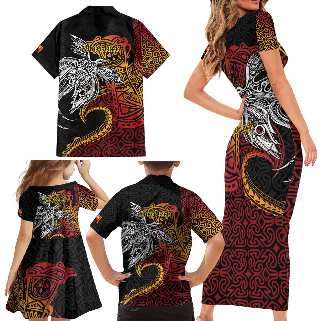 Papua New Guinea Sepik Personalised Family Matching Short Sleeve Bodycon Dress and Hawaiian Shirt PNG Bird of Paradise Tattoo LT9 - Polynesian Pride