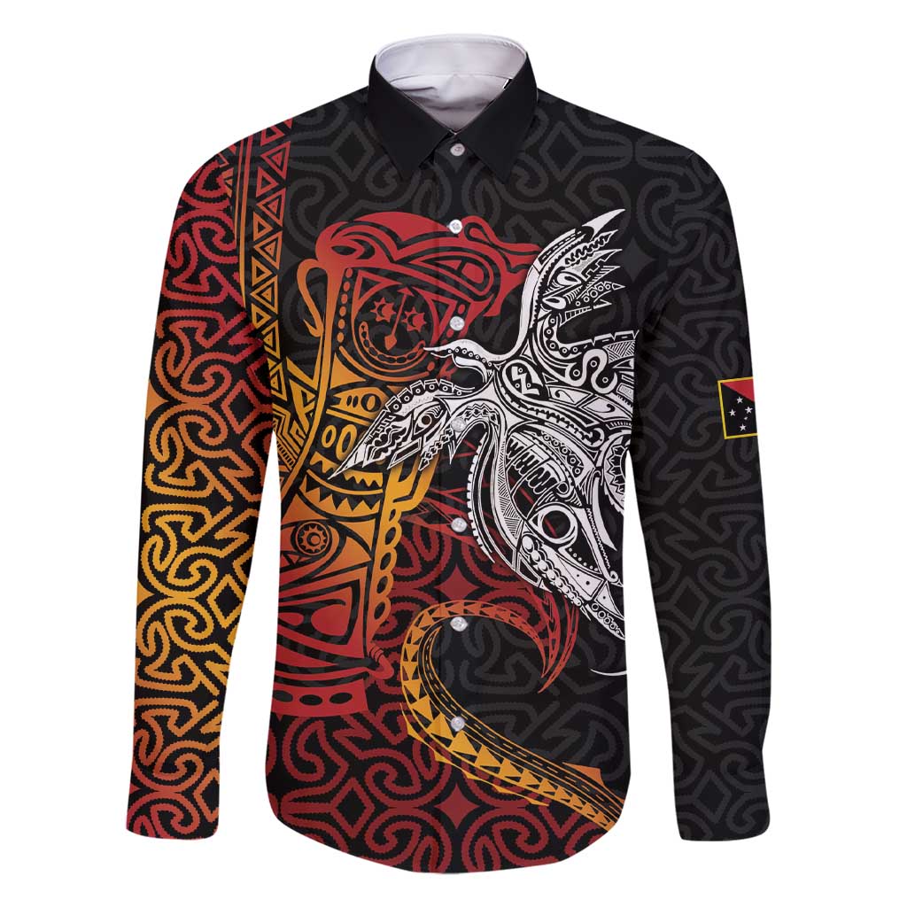 Papua New Guinea Sepik Personalised Family Matching Short Sleeve Bodycon Dress and Hawaiian Shirt PNG Bird of Paradise Tattoo LT9 Dad's Shirt - Long Sleeve Black - Polynesian Pride