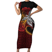 Papua New Guinea Sepik Personalised Family Matching Short Sleeve Bodycon Dress and Hawaiian Shirt PNG Bird of Paradise Tattoo LT9 Mom's Dress Black - Polynesian Pride