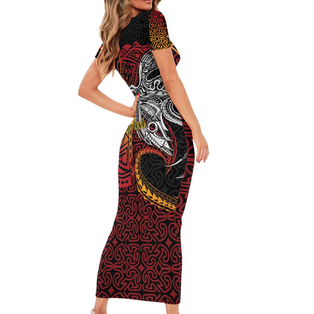Papua New Guinea Sepik Personalised Family Matching Short Sleeve Bodycon Dress and Hawaiian Shirt PNG Bird of Paradise Tattoo LT9 - Polynesian Pride