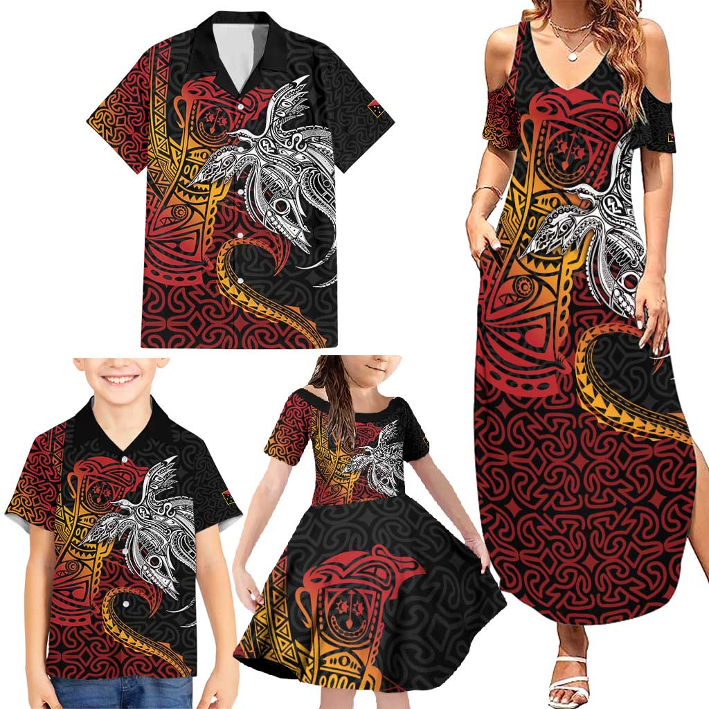 Papua New Guinea Sepik Personalised Family Matching Summer Maxi Dress and Hawaiian Shirt PNG Bird of Paradise Tattoo LT9 - Polynesian Pride