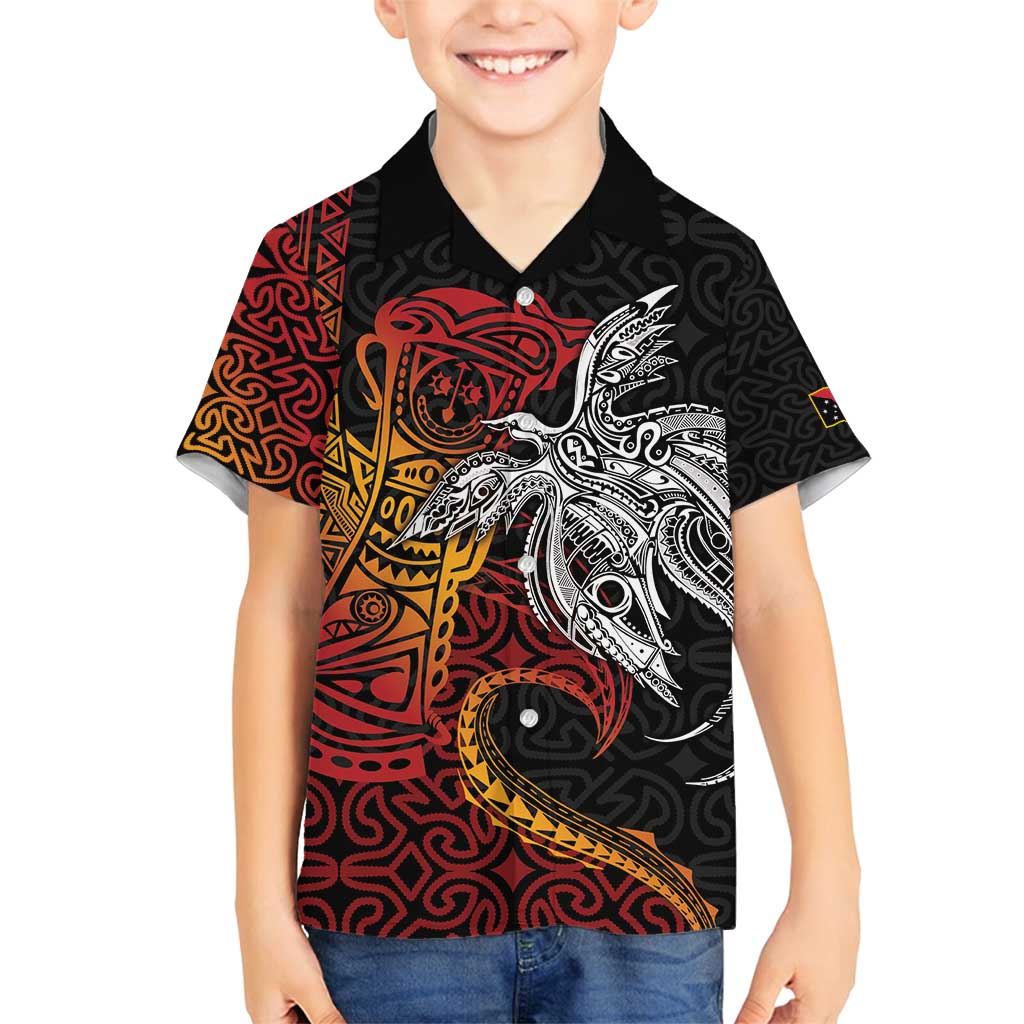 Papua New Guinea Sepik Personalised Family Matching Summer Maxi Dress and Hawaiian Shirt PNG Bird of Paradise Tattoo LT9 Son's Shirt Black - Polynesian Pride