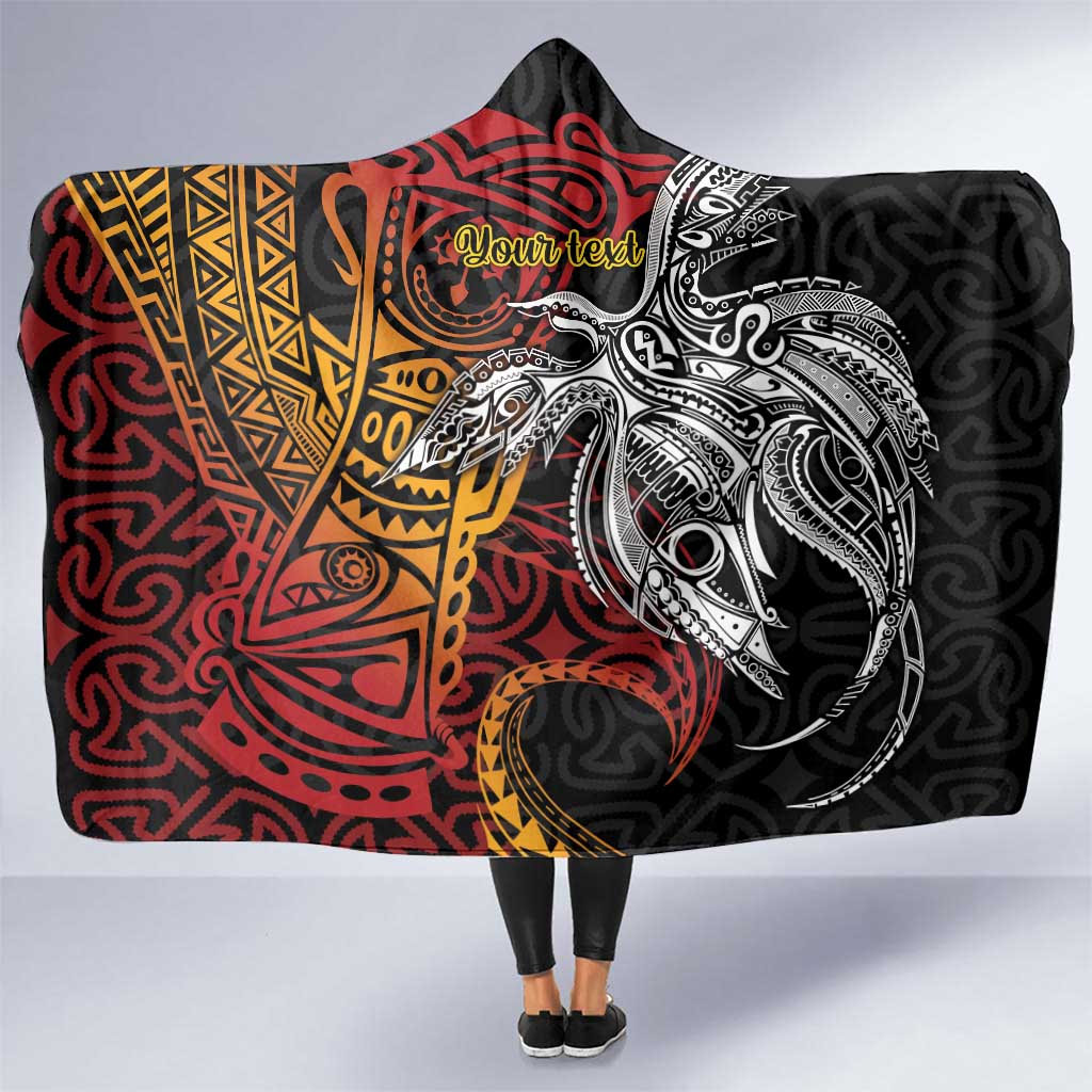 Papua New Guinea Sepik Personalised Hooded Blanket PNG Bird of Paradise Tattoo LT9 One Size Black - Polynesian Pride