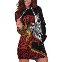 Papua New Guinea Sepik Personalised Hoodie Dress PNG Bird of Paradise Tattoo LT9 Black - Polynesian Pride