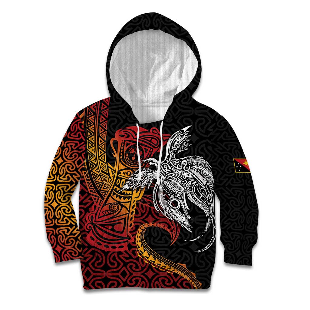 Papua New Guinea Sepik Personalised Kid Hoodie PNG Bird of Paradise Tattoo LT9 Hoodie Black - Polynesian Pride