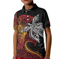 Papua New Guinea Sepik Personalised Kid Polo Shirt PNG Bird of Paradise Tattoo LT9 Kid Black - Polynesian Pride