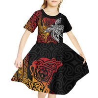 Papua New Guinea Sepik Personalised Kid Short Sleeve Dress PNG Bird of Paradise Tattoo LT9 - Polynesian Pride