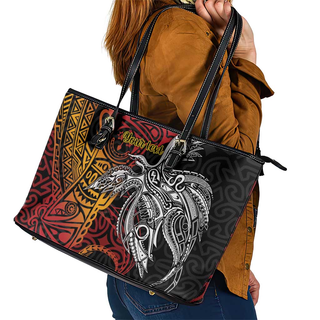Papua New Guinea Sepik Personalised Leather Tote Bag PNG Bird of Paradise Tattoo LT9 - Polynesian Pride
