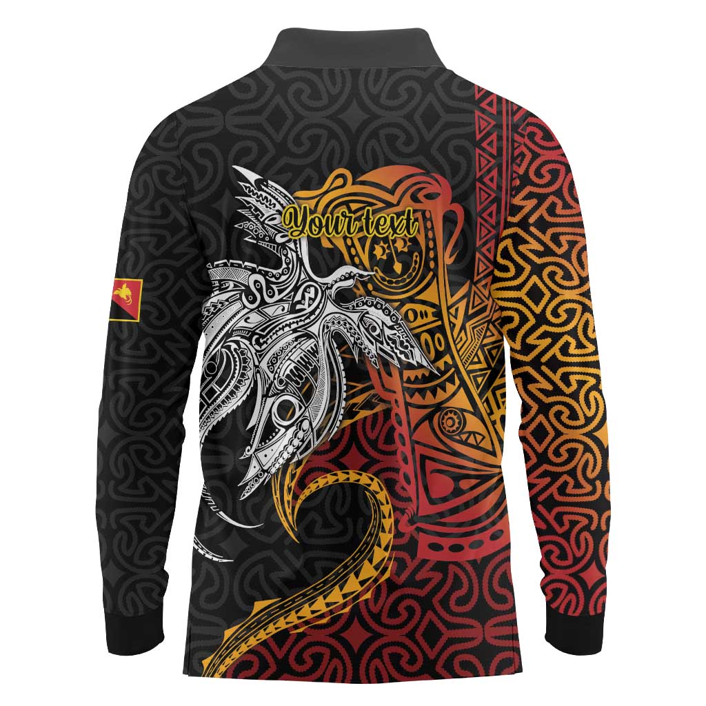 Papua New Guinea Sepik Personalised Long Sleeve Polo Shirt PNG Bird of Paradise Tattoo LT9 - Polynesian Pride