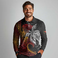 Papua New Guinea Sepik Personalised Long Sleeve Polo Shirt PNG Bird of Paradise Tattoo LT9 - Polynesian Pride
