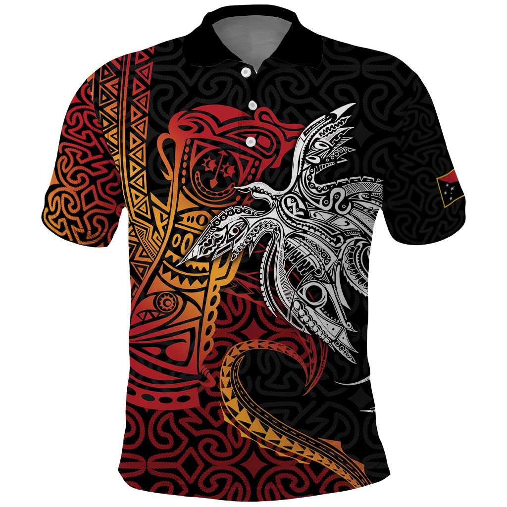 Papua New Guinea Sepik Personalised Polo Shirt - PNG Bird of Paradise Tattoo LT9 Black - Polynesian Pride