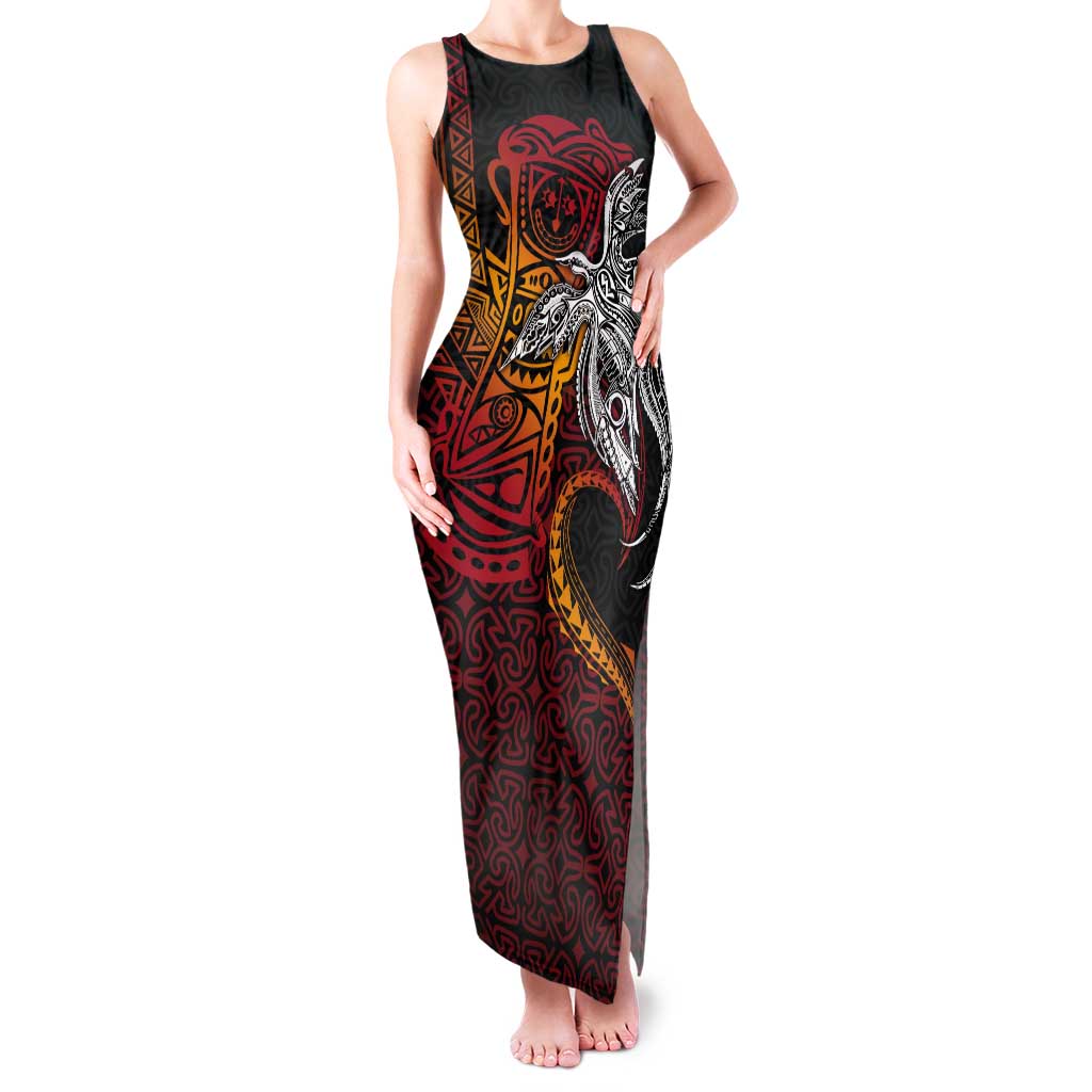 Papua New Guinea Sepik Personalised Tank Maxi Dress PNG Bird of Paradise Tattoo LT9 Women Black - Polynesian Pride