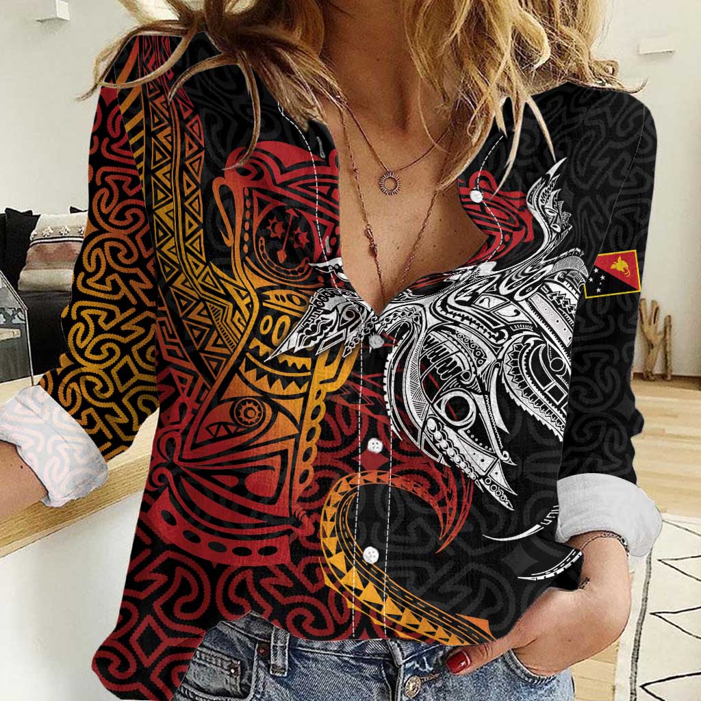 Papua New Guinea Sepik Personalised Women Casual Shirt PNG Bird of Paradise Tattoo LT9 Female Black - Polynesian Pride