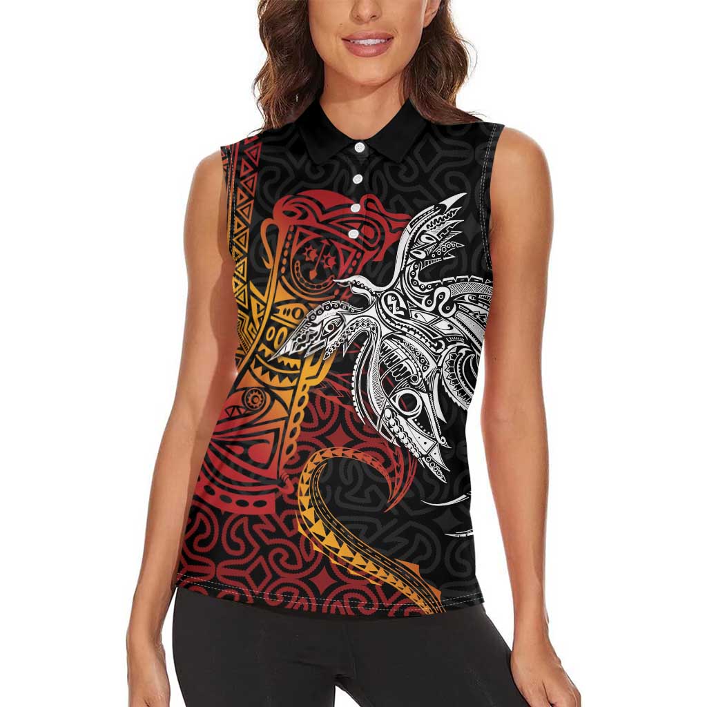 Papua New Guinea Sepik Personalised Women Sleeveless Polo Shirt PNG Bird of Paradise Tattoo LT9 - Polynesian Pride