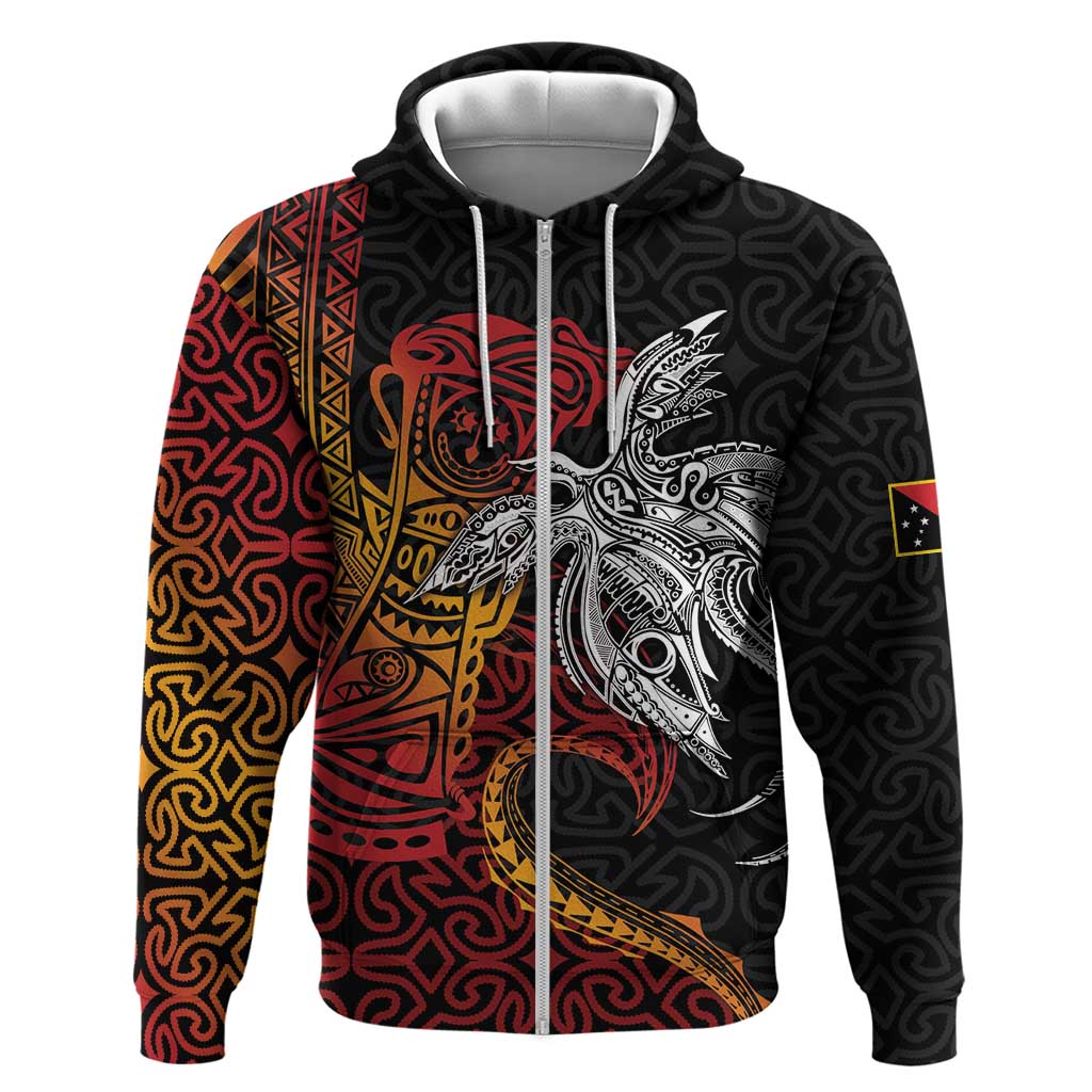 Papua New Guinea Sepik Personalised Zip Hoodie PNG Bird of Paradise Tattoo LT9 Zip Hoodie Black - Polynesian Pride
