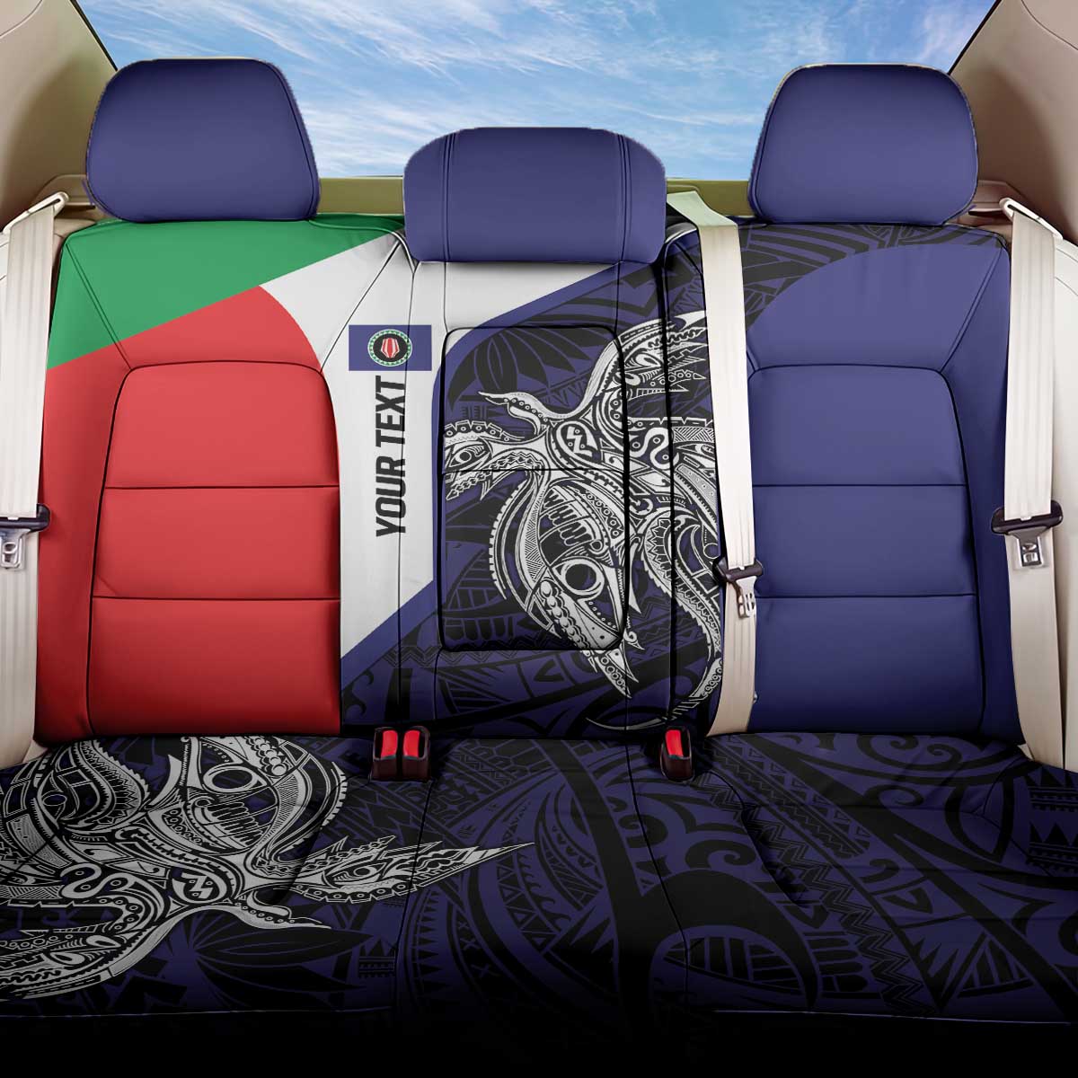 Personalised PNG Bougainville Back Car Seat Cover Bird of Paradise Tattoo Flag Motif LT9 One Size Blue - Polynesian Pride