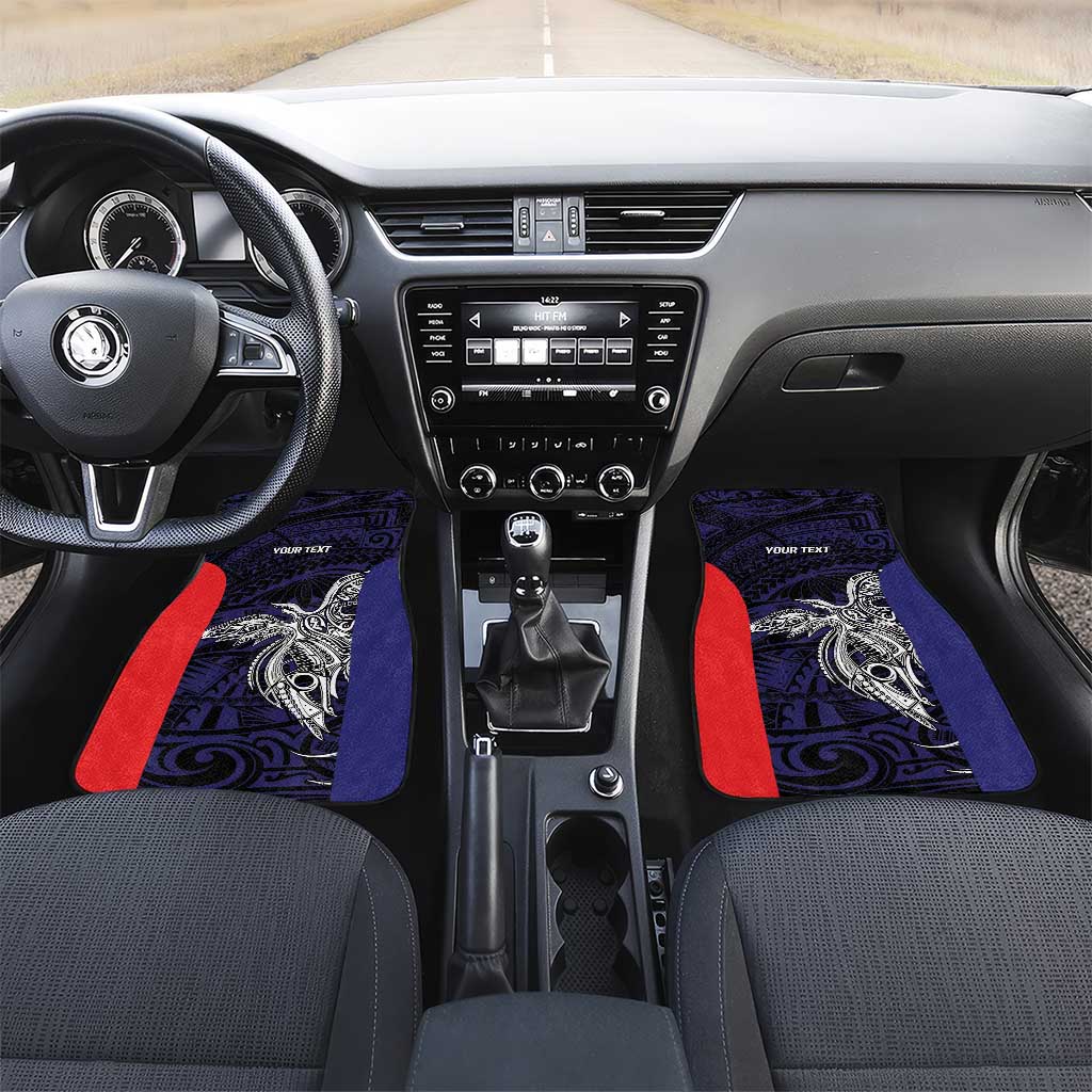 Personalised PNG Bougainville Car Mats Bird of Paradise Tattoo Flag Motif LT9 Set 2pcs - Front Blue - Polynesian Pride