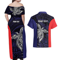 Personalised PNG Bougainville Couples Matching Off Shoulder Maxi Dress and Hawaiian Shirt Bird of Paradise Tattoo Flag Motif LT9 - Polynesian Pride
