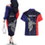 Personalised PNG Bougainville Couples Matching Off The Shoulder Long Sleeve Dress and Hawaiian Shirt Bird of Paradise Tattoo Flag Motif - Polynesian Pride