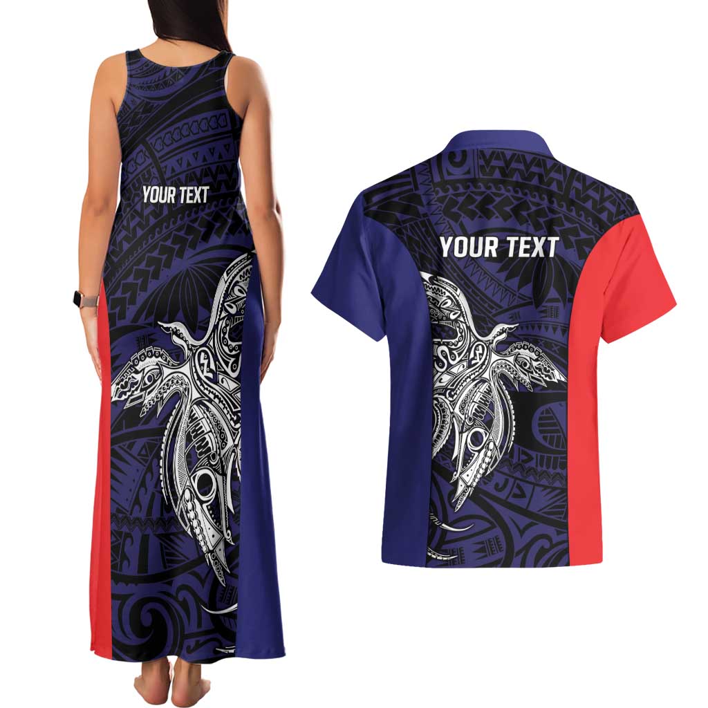 Personalised PNG Bougainville Couples Matching Tank Maxi Dress and Hawaiian Shirt Bird of Paradise Tattoo Flag Motif LT9 - Polynesian Pride