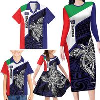 Personalised PNG Bougainville Family Matching Long Sleeve Bodycon Dress and Hawaiian Shirt Bird of Paradise Tattoo Flag Motif LT9 - Polynesian Pride