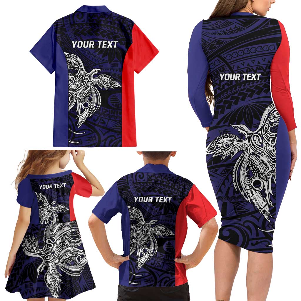 Personalised PNG Bougainville Family Matching Long Sleeve Bodycon Dress and Hawaiian Shirt Bird of Paradise Tattoo Flag Motif LT9 - Polynesian Pride