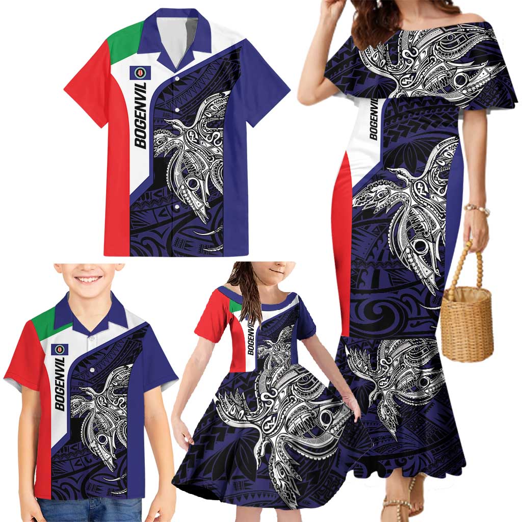 Personalised PNG Bougainville Family Matching Mermaid Dress and Hawaiian Shirt Bird of Paradise Tattoo Flag Motif LT9 - Polynesian Pride