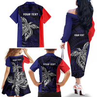 Personalised PNG Bougainville Family Matching Off The Shoulder Long Sleeve Dress and Hawaiian Shirt Bird of Paradise Tattoo Flag Motif LT9 - Polynesian Pride