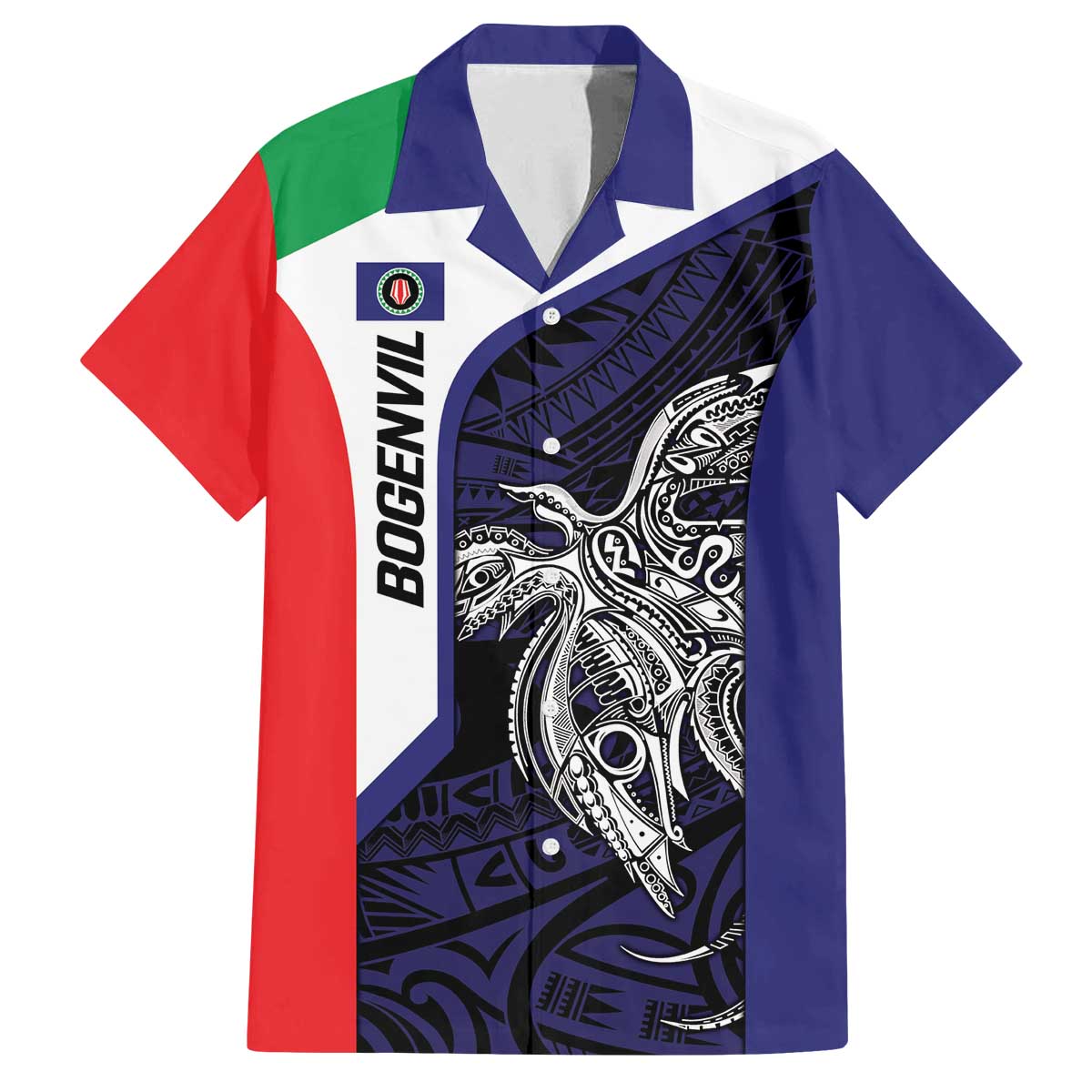 Personalised PNG Bougainville Family Matching Off The Shoulder Long Sleeve Dress and Hawaiian Shirt Bird of Paradise Tattoo Flag Motif LT9 Dad's Shirt - Short Sleeve Blue - Polynesian Pride