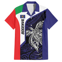 Personalised PNG Bougainville Family Matching Off Shoulder Maxi Dress and Hawaiian Shirt Bird of Paradise Tattoo Flag Motif LT9 Dad's Shirt - Short Sleeve Blue - Polynesian Pride