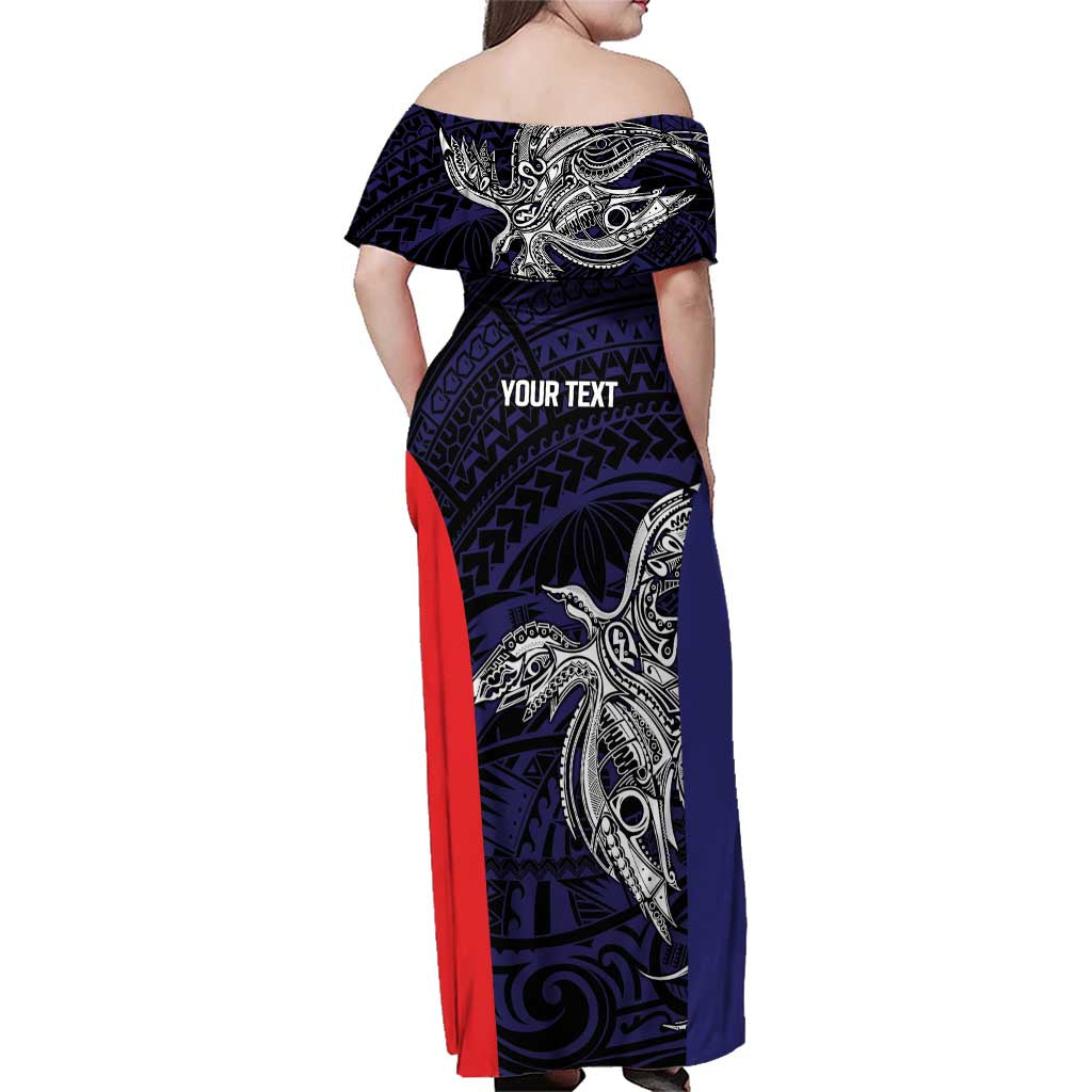 Personalised PNG Bougainville Family Matching Off Shoulder Maxi Dress and Hawaiian Shirt Bird of Paradise Tattoo Flag Motif LT9 - Polynesian Pride