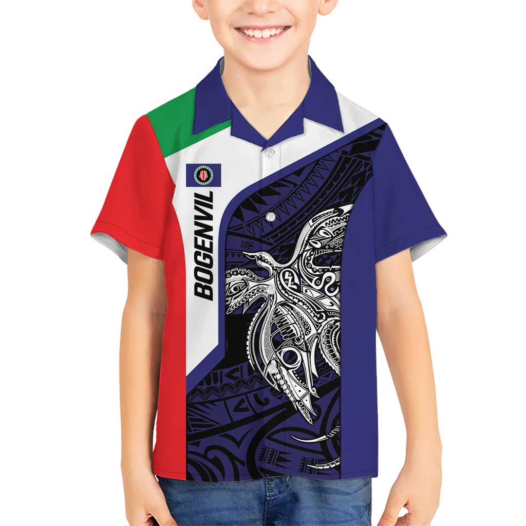 Personalised PNG Bougainville Family Matching Off Shoulder Maxi Dress and Hawaiian Shirt Bird of Paradise Tattoo Flag Motif LT9 Son's Shirt Blue - Polynesian Pride