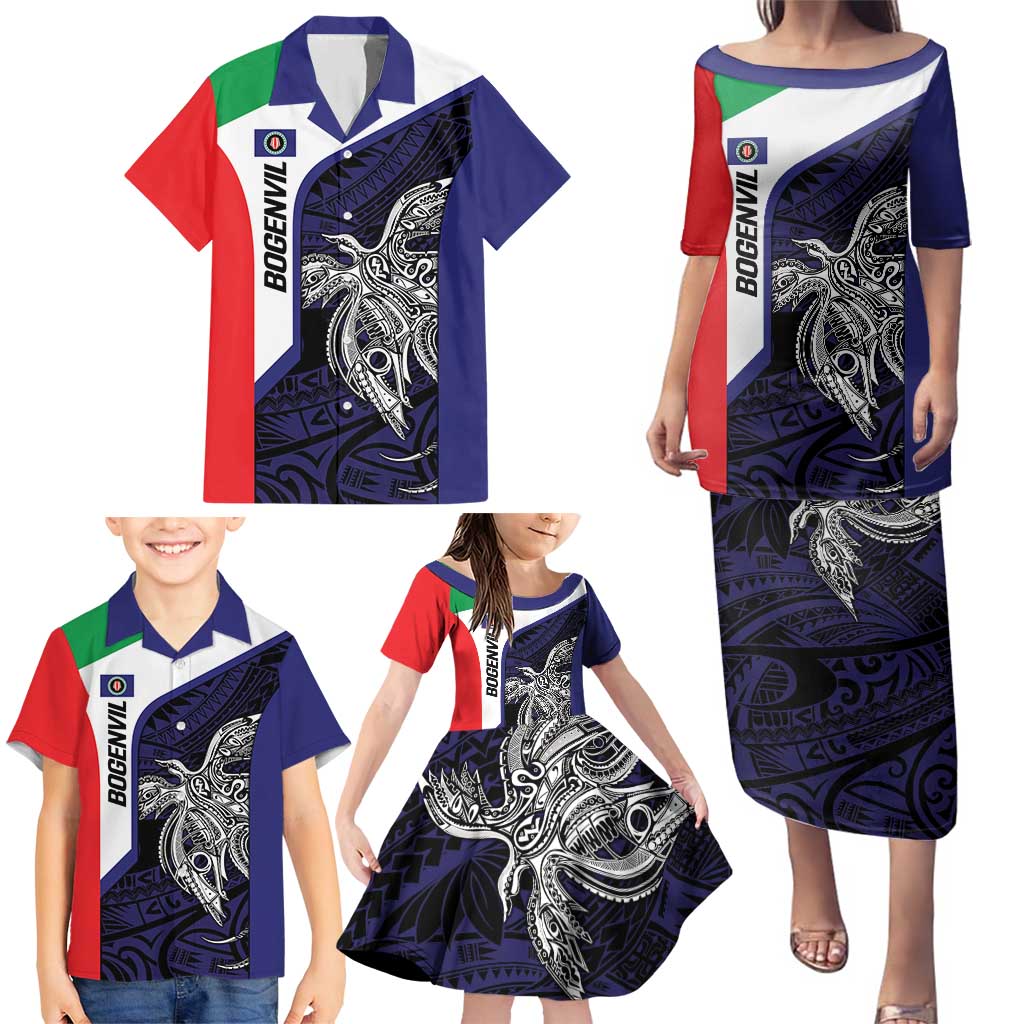 Personalised PNG Bougainville Family Matching Puletasi and Hawaiian Shirt Bird of Paradise Tattoo Flag Motif LT9 - Polynesian Pride