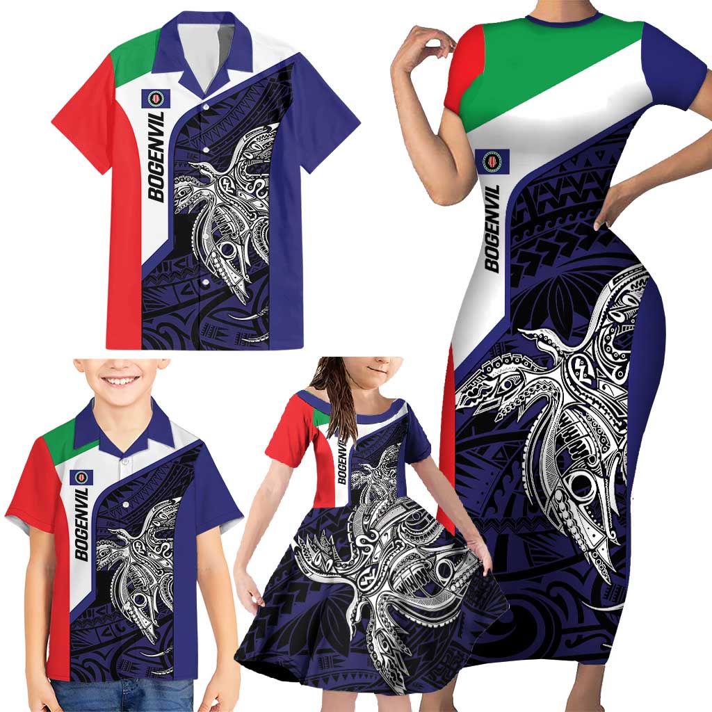 Personalised PNG Bougainville Family Matching Short Sleeve Bodycon Dress and Hawaiian Shirt Bird of Paradise Tattoo Flag Motif LT9 - Polynesian Pride