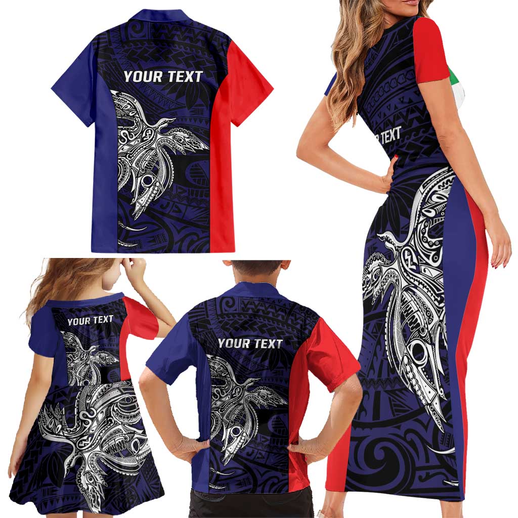 Personalised PNG Bougainville Family Matching Short Sleeve Bodycon Dress and Hawaiian Shirt Bird of Paradise Tattoo Flag Motif LT9 - Polynesian Pride
