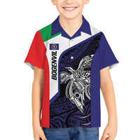 Personalised PNG Bougainville Family Matching Short Sleeve Bodycon Dress and Hawaiian Shirt Bird of Paradise Tattoo Flag Motif LT9 Son's Shirt Blue - Polynesian Pride