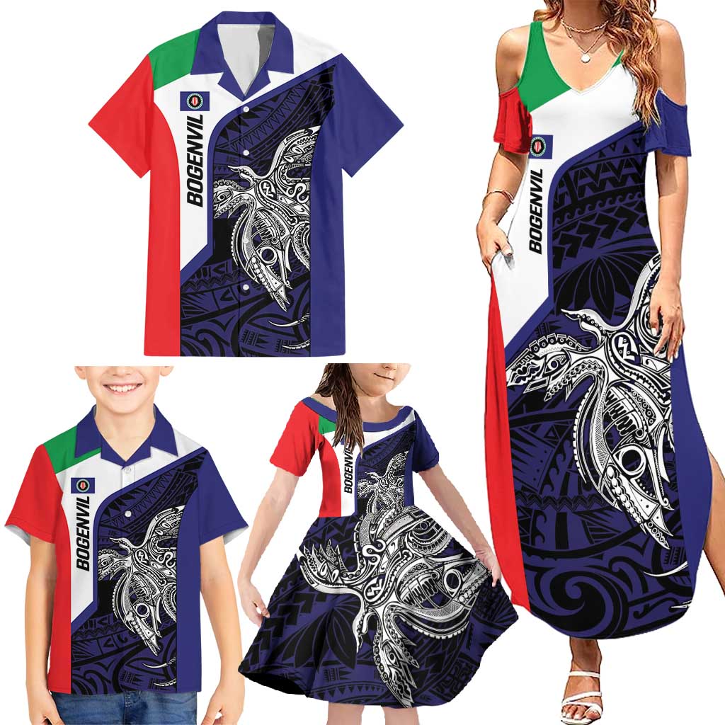Personalised PNG Bougainville Family Matching Summer Maxi Dress and Hawaiian Shirt Bird of Paradise Tattoo Flag Motif LT9 - Polynesian Pride