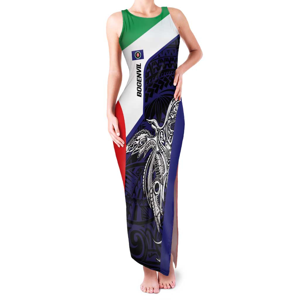 Personalised PNG Bougainville Family Matching Tank Maxi Dress and Hawaiian Shirt Bird of Paradise Tattoo Flag Motif LT9 Mom's Dress Blue - Polynesian Pride