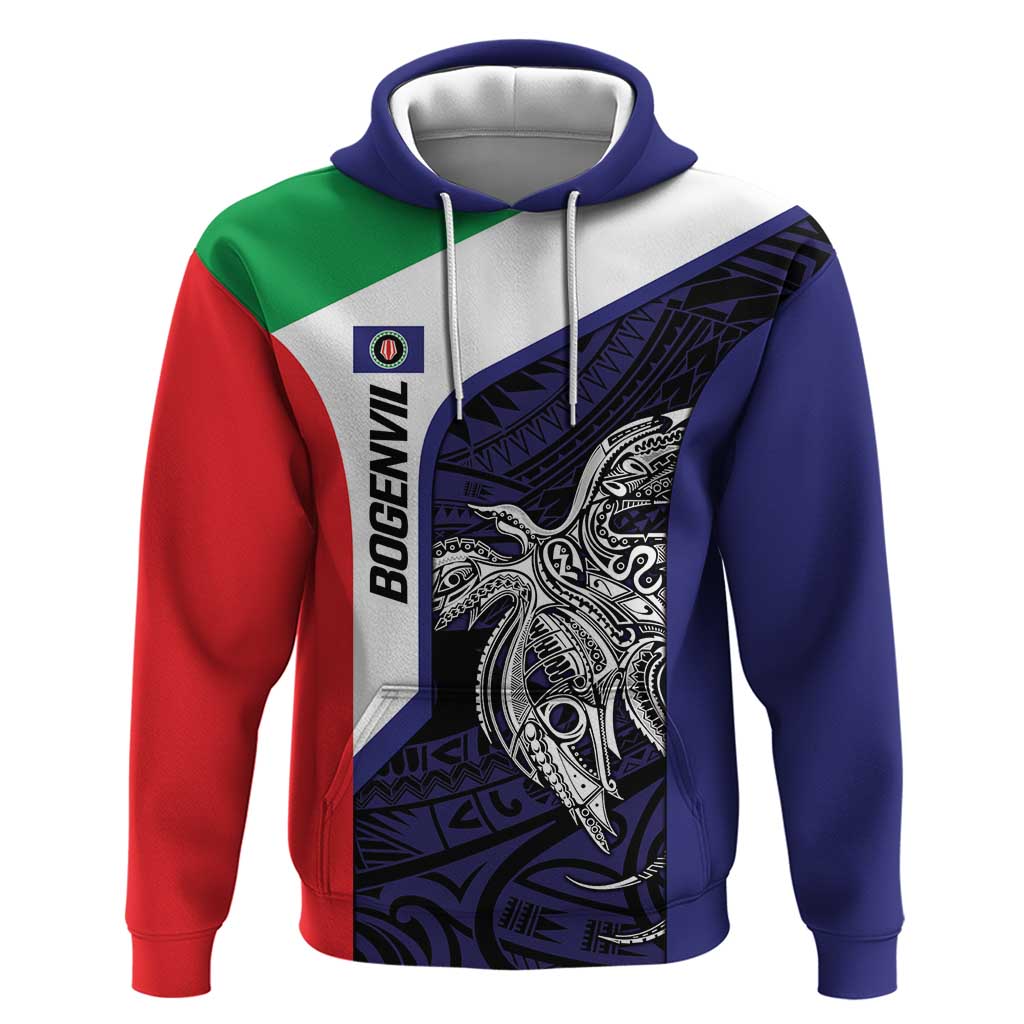 Personalised PNG Bougainville Hoodie Bird of Paradise Tattoo Flag Motif LT9 Pullover Hoodie Blue - Polynesian Pride